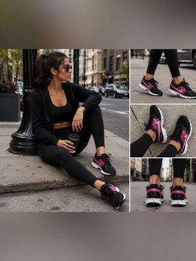 Nike Downshifter 5 Women’s Running Shoes Black Pink White Size 8.5 Athletic